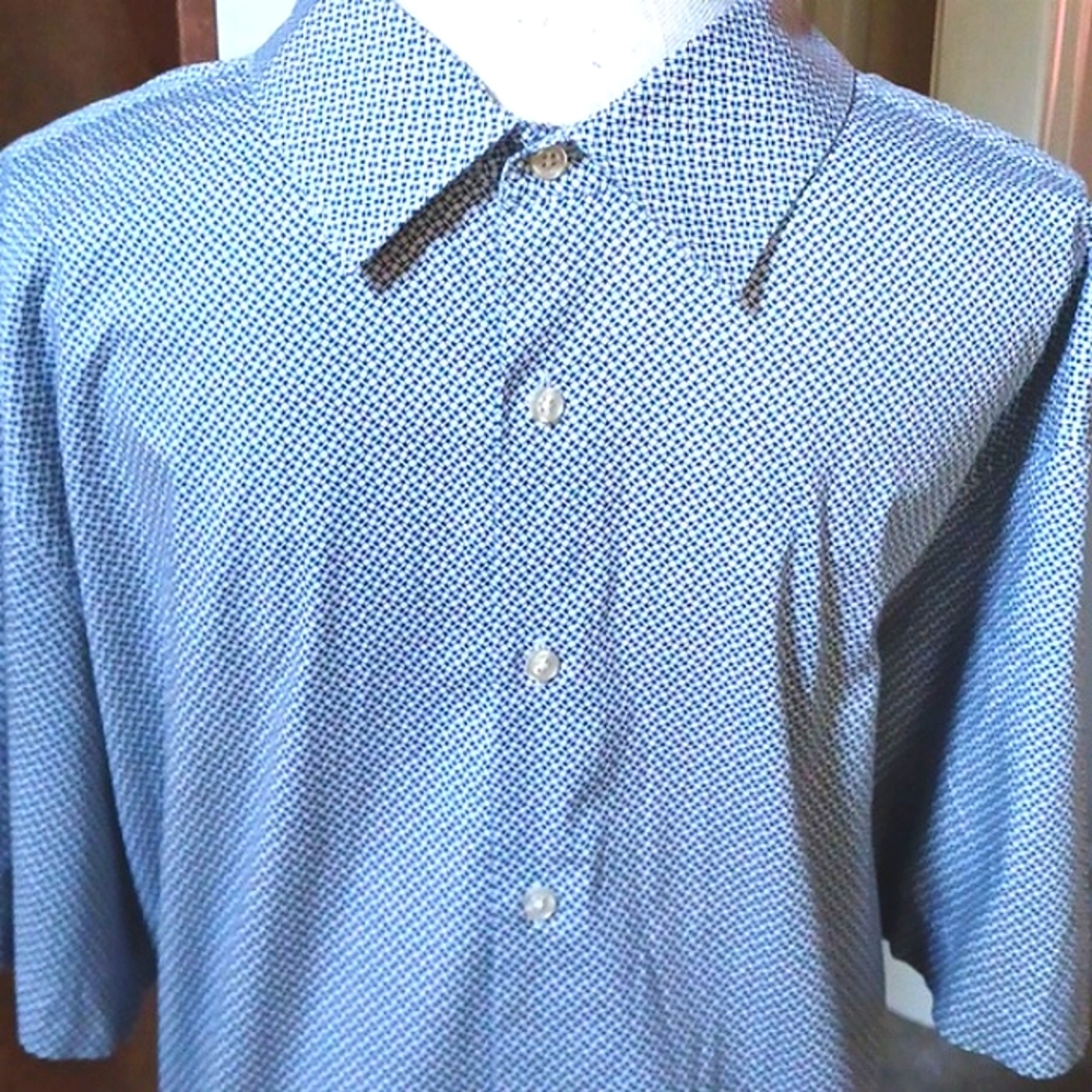 PERRY Ellis Stretch Short Sleeve Blue/White Shirt Size 2X